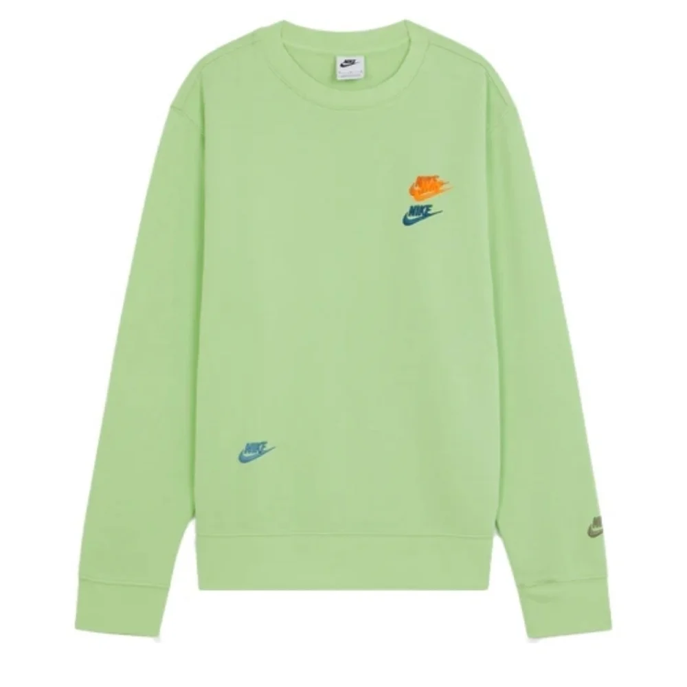Nike Sportswear Multi Embroidered Logo Sports Round Neck Pullover 'Neon Green' M